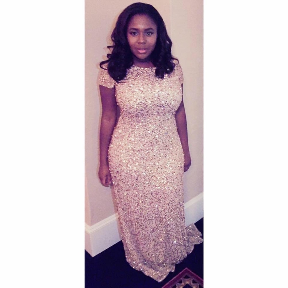 Adrianna Pappel gold sequin gown